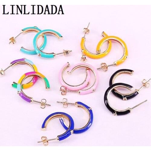 6Pairs 21mm Mix Color Enamel Circle earrings gold color circle jewelry earrings New round earrings Gift for lady