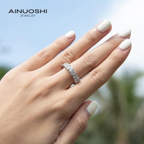 AINUOSHI 925 Sterling Silver Round Cut 3.5mm SONA Diamond Engagement Rings For Women Unique Eternity Rings