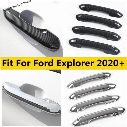 Car Side Outer Door Handle Cover Bowl Grab Protection Cover Trim ABS Chrome / Carbon Fiber Exterior For Ford Explorer 2020 2021