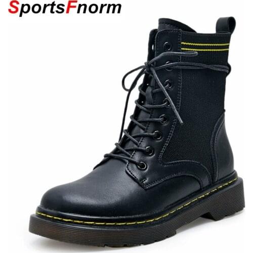 Boots Women Design British style Genuine Leather Martins Ankle Boots Winter Punk Booties Elasticity Platform Boots de mujer