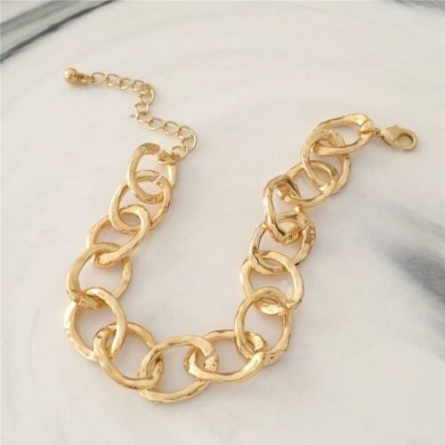 Trendy Gold Color Plating Hammered Effect Circle Linked Bracelet For Women Girl Elegant Casual Gorgeous Jewelry Accessory