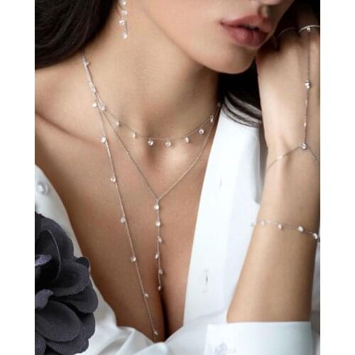 41+5CM WITH 20CM drop Y lariat statement necklace long chain OL lady gift round cz drop station chain Gorgeous women jewelry