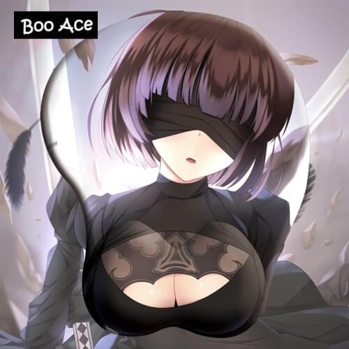 NieR:Automata 2B Anime Gaming 3D Mouse pads, 3D Boobs Breast Mice Pad with Silicone GEL Wrist rest Size 26*21*3.2cm