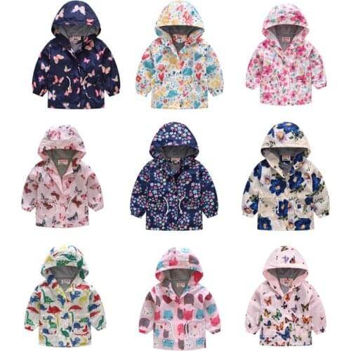 Girls Jacket Spring Autumn Children Long Sleeved Clothes Animal Hooded Coat Cartoon Dinosaur Zipper Outwear 2-8T