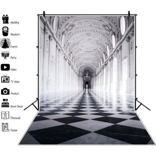 Laeacco Old Vintage Palace Archway Corridor Diamond Square Floor Interior Photographic Background Photo Backdrop Photo Studio