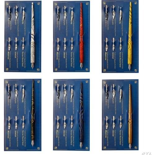 Marble Wood Manga Calligraphy Dip Pen Holder with 6 Nibs for Lettering Skiching PXPA