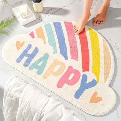 Cartoon Carpet Toilet Long Plush Warm Carpet Water absorption Non-slip Corgi Cloud Rainbow Mat Rug Bedroom Child Room Mats