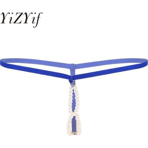 Men Underwear Crotchless Artificial Pearl G-string Thong Sissy Panties G-String Thong Jockstrap penis o-ring T-back Lingerie