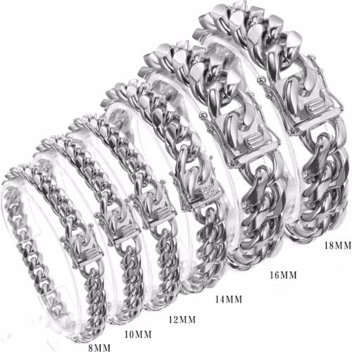 8/10/12/14/16/18mm Wide 8-11inch Mens Biker Silver Color Stainless Steel Miami Curb Cuban Link Chain Bracelet Jewelry