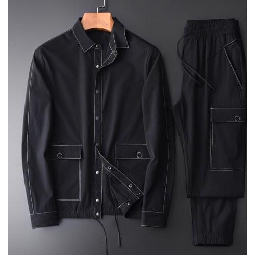 21C Spring And Autumn Men Sets (jacket+pants) Contrast Color Stitching Casual Sports Man Sets Plus Size 4xl Slim Man Jackets