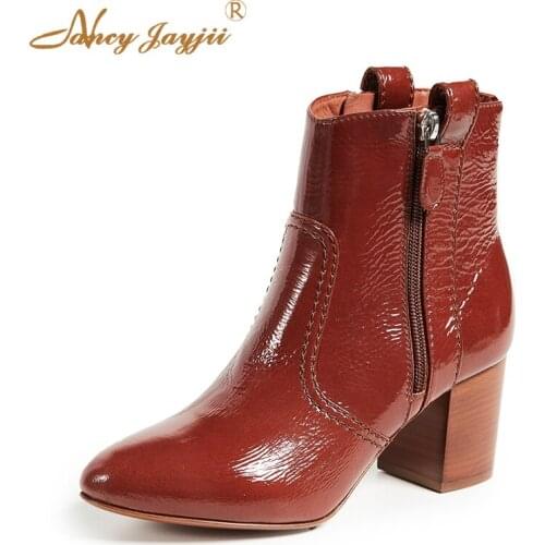 Red Ankle Boots Woman Shoe Two sides Zipper Sauqre Heel 8cm Dress Autumn 2021 Female Famous Brand New Designers Fashion Size 39