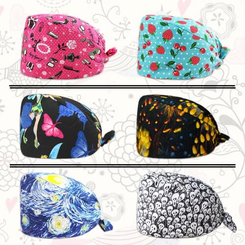 New Floral Printing Surgical Caps Woman Nurse Cap Surgeon Surgery Cap Dentist Cap Kitchen Laboratory Beauty Salon Scrub Cap