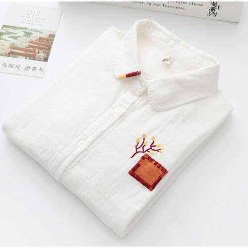 Autumn Cotton Embroidery Shirt Women Solid White Turn Down Collar Casual Sweet Blouses Tops Blusas Mujer Blusa Blanca U258