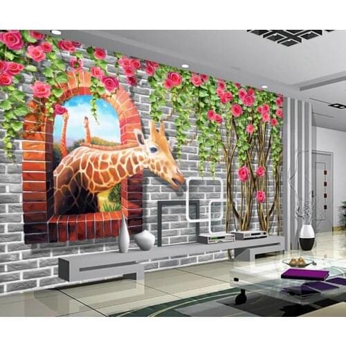 Custom murales para pared 3d Giraffe flower rattan wall papel de parede do desktop