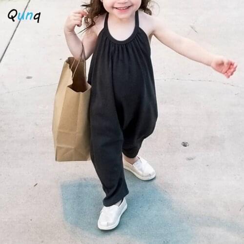 Qunq Baby Romper Cotton Sleeveless Summer Kids Jumpsuits for Girl 1 2 3 4 5 6 Year Toddler Children Overalls Solid Color