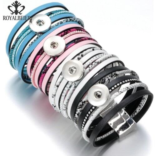 RoyalBeier 4pcs/lot Multi Color Magnet Buckle Leather Snaps Bracelet&Bangle 20mm DIY Snap Jewelry Fit 18mm Snap Button SZ0453