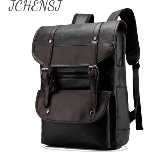 JCHENSJ PU Leather 15.6" Mens Laptop Backpack Large Capacity Waterproof Travel Backpacks For Men Business Male Backpacks