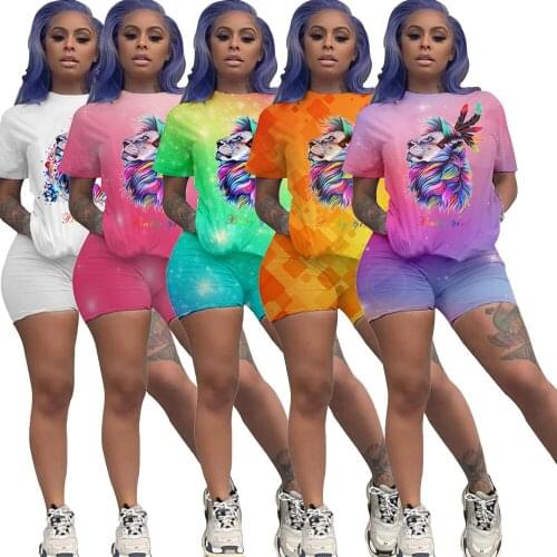 S-3XL plus size two piece short set Fashion sexy colorful star print short sleeve women clothing summrt outfit Dropshipping