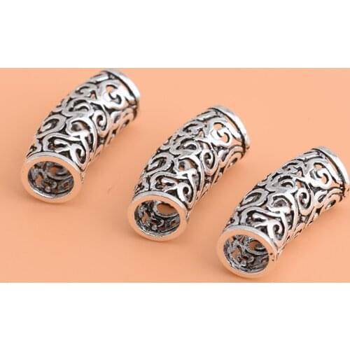 S925 sterling silver distressed pipe retro hollow bend pipe handmade DIY beaded material bracelet accessories