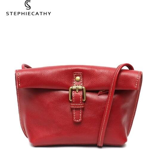 SC Vintage Genuine Leather Women Messenger Bags Casual Slim Strap Shoulder Purses Folding Female Cowhide Small Crossbody Handbag