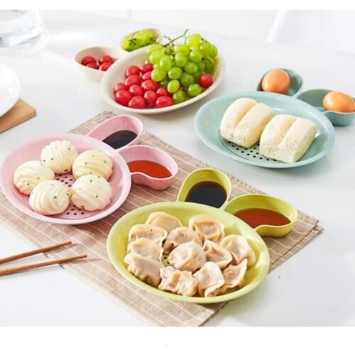 Kawaii Cartoon Rabbit Face Dinner Plate Cute Animal Pattern Food Fruits Dish Snake Plate Kids Wood Dining Tray