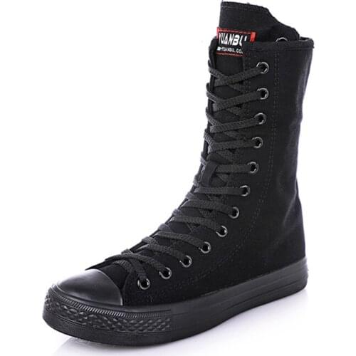 Women Lace-up Mid-calf Boots Fashion Side-zip Canvas Shoes Lady Fashion Boots Round Toe Bootie Plus Size 34-43