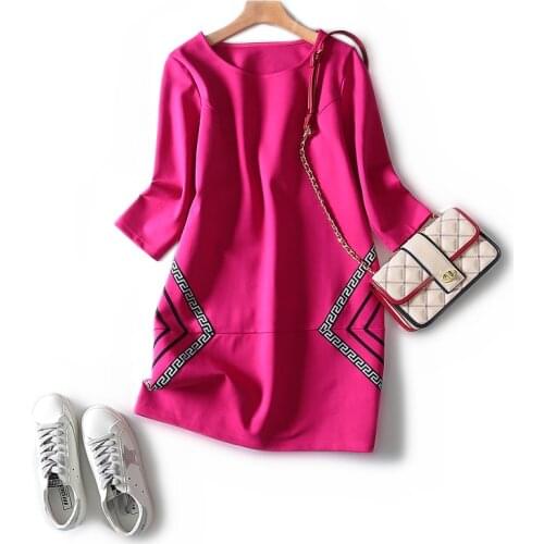 2020 Fashion Elegant Personality Side Patch Geometry Seven-point Sleeve Roman Cloth A Word Slim High-elastic Dress Autumn L-4XL