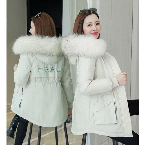Winter Coat Letter Embroidery Fashion Jacket Women Cotton Lining Padded Parka Outerwear Hooded Female Jacket Warm Coat Y164