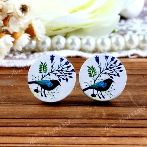 16mm Bird Round High Quality Photo Wood Laser Cut Cabochon to make Rings, Earrings, Bobby pin,Necklaces, Bracelets