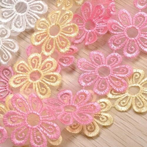20Yards Mesh Flower Embroidery Lace Fabric Trim Ribbons Applique Patch Sewing Dress DIY Garment Handmade Materials 32mm Width
