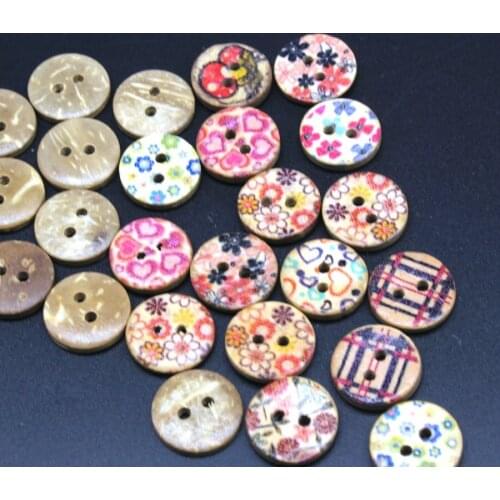 500pcs bulk Beautiful mix Floating Hearts floral printed Coconut Painted Button 15mm eco friendly natural coconut shell buttons