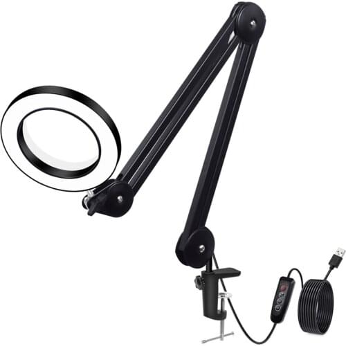 5X Folding Magnifier Lamp Swivel Arm Magnifying Glass Len Light Clamp On 5V