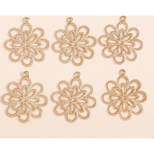 50pcs/lot 20*23mm Gold Color Hollow Flowers Charms for Jewelry Making DIY Necklaces Bracelets Pendant Craft Supplies Accessories