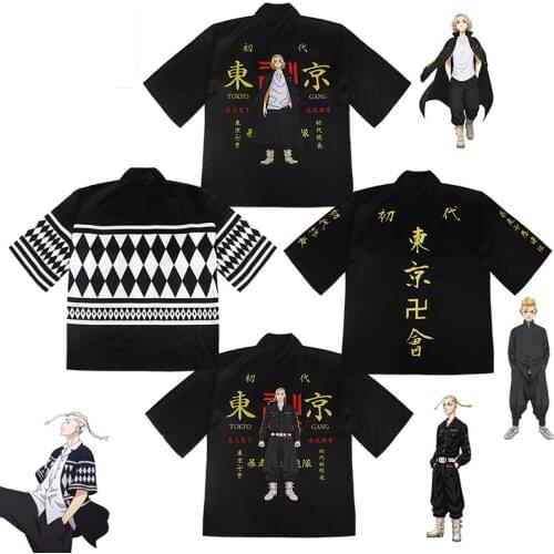 Anime Tokyo Revengers Cosplay Cloak Black White Top for Summer Hanagaki Takemichi Ken Ryuguji Haori Kimono Tee Men Short-sleeve