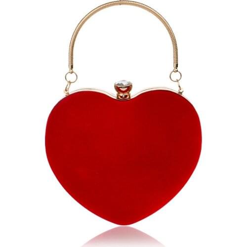 Velvet Evening Bags Heart Shaped Diamonds Red/Black Chain Shoulder Purse Day Clutch Bags For Wedding Party Banquet Bag XZQ024