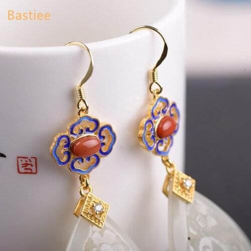 Bastiee Water Drop Silver Earrings 925 Women Dangle Earrings Jade Korean Earrings Pearl Earrings Gifts For Women Silver