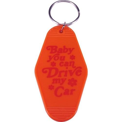 Baby You Can Drive My Car Keyring Unique Orange Hotel Key Tag 70s Retro Vintage Style Motel Key Chain Key Fob