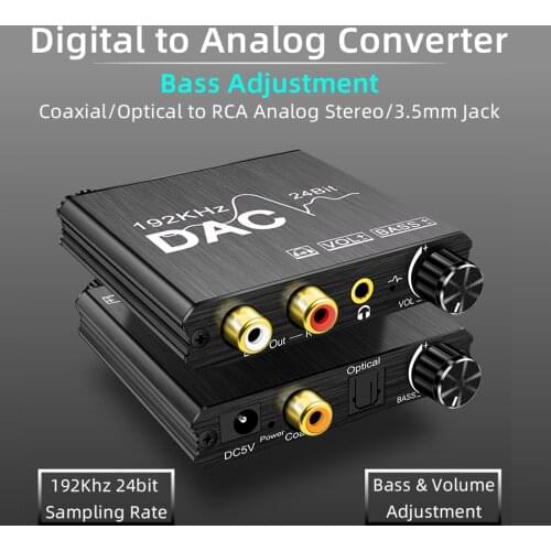 192KHz Digital To Optical Analog Audio Converter With Bass And Volume Adjustment For PS5 DVD TV Home Theater