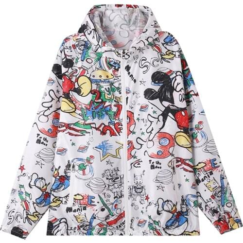 Disney Woman Fashion Cartoon Mickey Mouse Spring And Autumn Zipper Small Coat Korean Loose Style Hooded Jacket