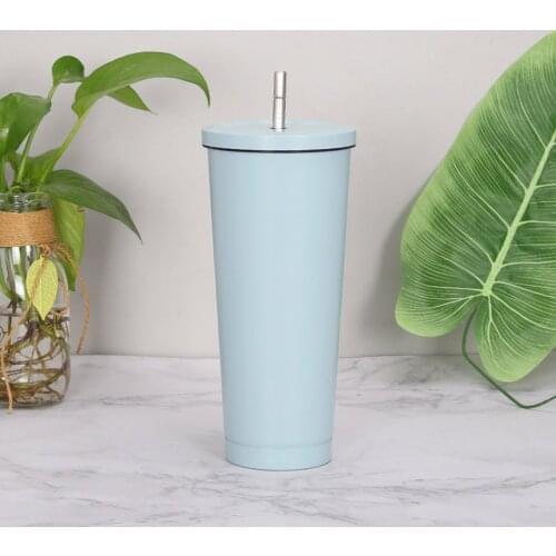 750ML Double Layers Stainless Steel Insulated Mug With Lid And Straw Coffee Mug Drink Travel Cup Vacuum Flask Metal Cup