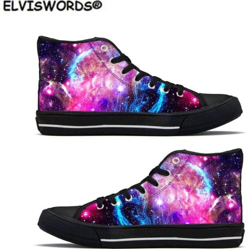 ELVISWORDS Stylish Women Shoes Purple Galaxy Space Blue Starfield Print Lace Up Womans Vulcanized Shoes Leisure Females Flats