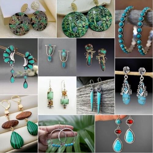 Boho Ethnic Green Resin Stone Drop Dangle Earrings For Women Indian Tribal Vintage Earrings pendientes mujer moda 2019 Z4E680