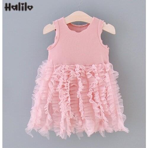 Halilo Princess Toddler Dresses For Girls Summer Sleeveless Birthday Children Tutu Dress Free Shipping Kids Clothing