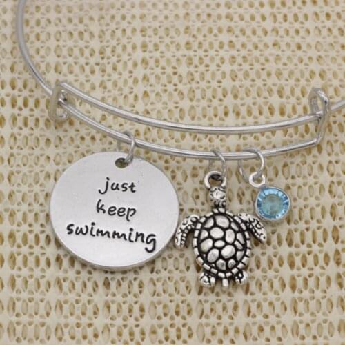 KSRA Fashion Inspirational gift bracelet crystal Jewelry turtle just keep swimming adjustable bracelets Bangle