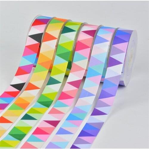New 25mm 5Yard Geometric Triangles Pattern Heat Transfer Printing Gift Wrapping Belt DIY Baking Polyester Ribbon Hair Bow Sewing