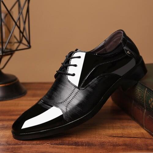 Large Size 38-48 Men Dress Shoes Leather Fashion Lace Up Mens Shoes Black Brown Pointed Toe Wedding Formal Shoes Men Mazefeng