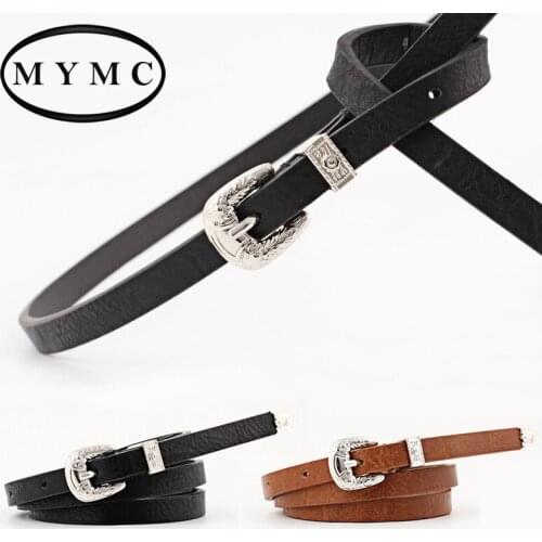 MYMC Womens Thin Belts Summer Wild Ladies Fashion Metal Carved Buckle Belts Dress Decoration Wiastband