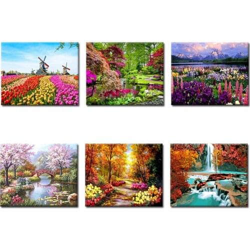 DIY 5D Poured Glue Diamond Painting Kits Scalloped Edge Wall Art Landscape Full Round With AB Drill Canva Home Decor Unique Gift