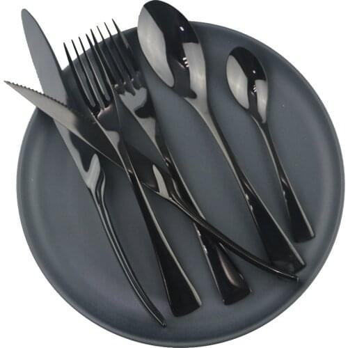 Black 304 Stainless Steel Dinnerware Set Kitchen Tableware Set Steak Knife Dessert Fork Spoon Cutlery Set Home Party Accessories