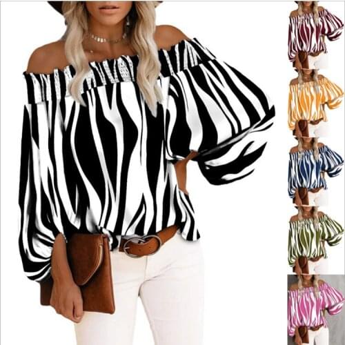 Summer and autumn 2021 new striped sexy fashion one shoulder chiffon shirt